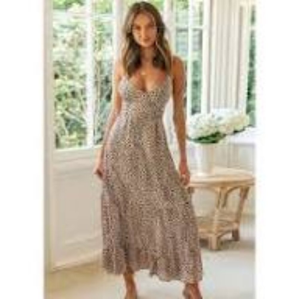 Cupshe | Ayana Lace-up Backless Maxi Slip Dress | Small